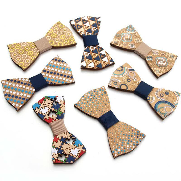Holzfliege mit Puzzle-Muster für Herren