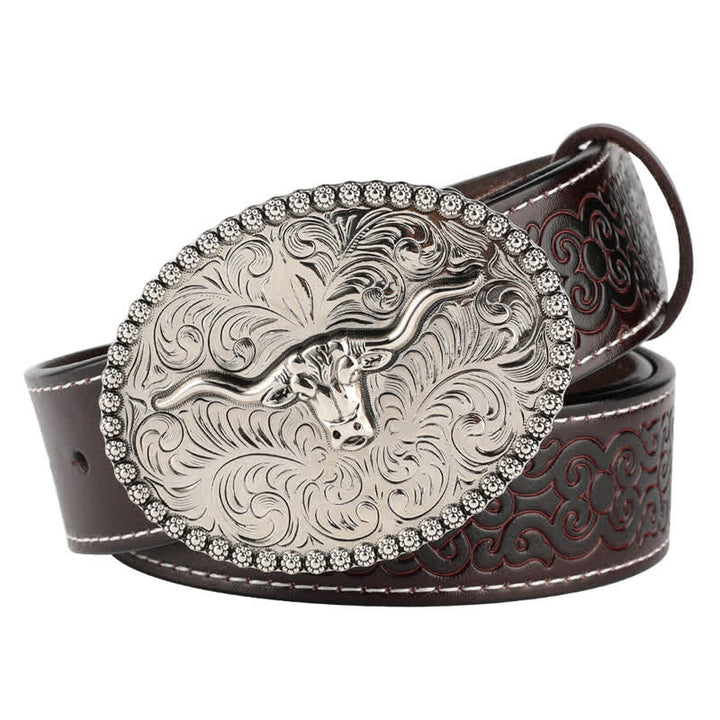 Herren-Jeans-Ledergürtel mit graviertem Feather Bull