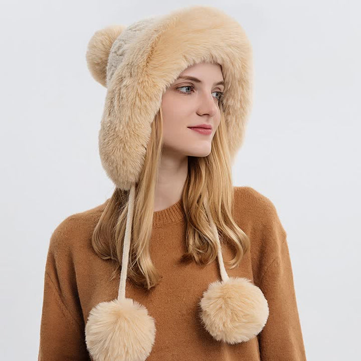 Dreifacher Bommel dicker warmer gestrickter Hut für Damen