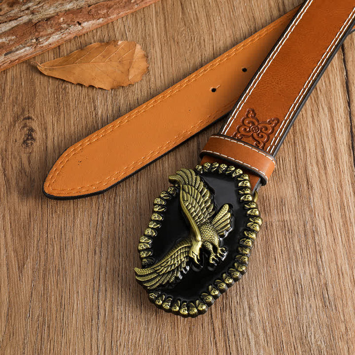 Ledergürtel mit Antik-Gold-Adler-Motiv für Herren
