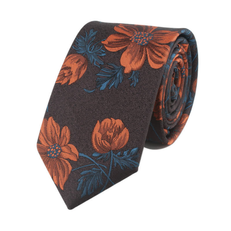 Herren-Krawatte mit Neuheitsblume mit Stiel - Orange & Braun - image 3