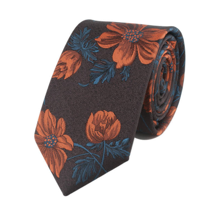 Herren-Krawatte mit Neuheitsblume mit Stiel - Orange & Braun - image 3
