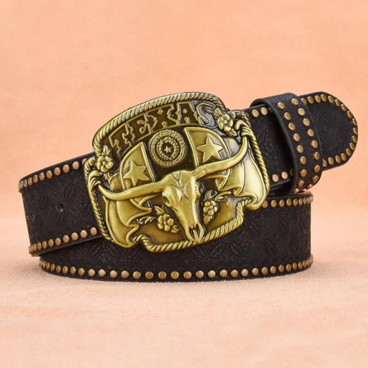 Antiker Longhorn-Ledergürtel mit Nieten für Herren