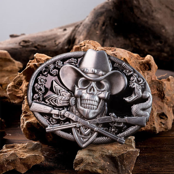 Herren DIY Totenkopf mit gekreuzten Pistolen Schnalle Leder Gürtel