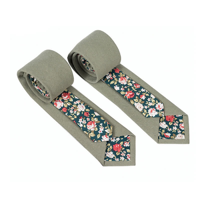 Herren Neuartiger Karo-Blumen-Patchwork-Krawatte - Olivgrün - image 1