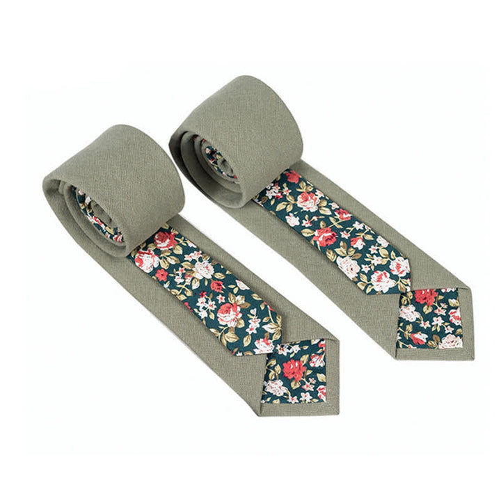 Herren Neuartiger Karo-Blumen-Patchwork-Krawatte - Olivgrün - image 1