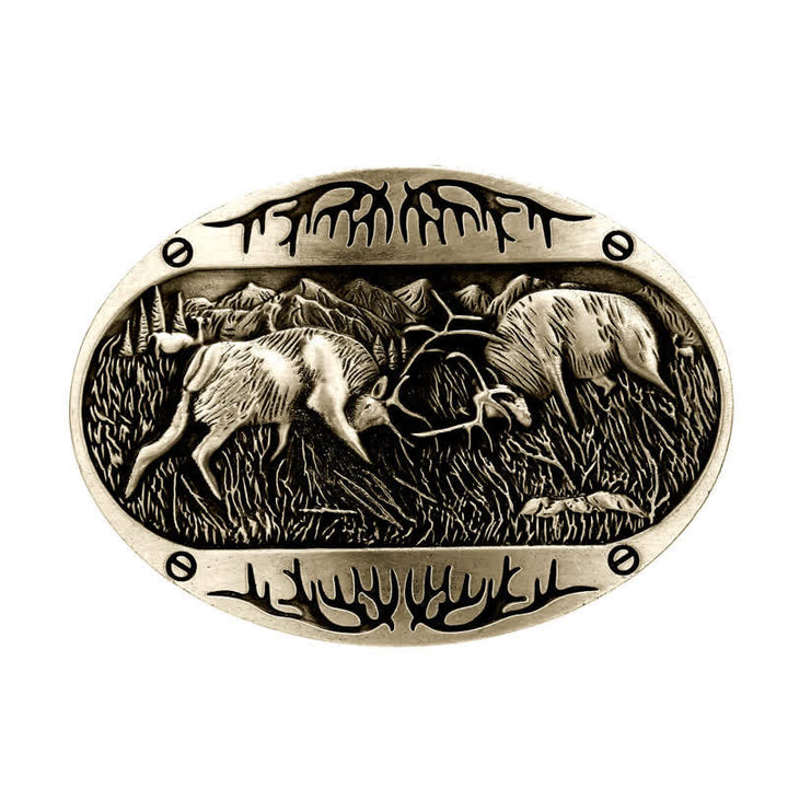 Herren DIY Wild Fighting Deer Schnalle Western Leder Gürtel