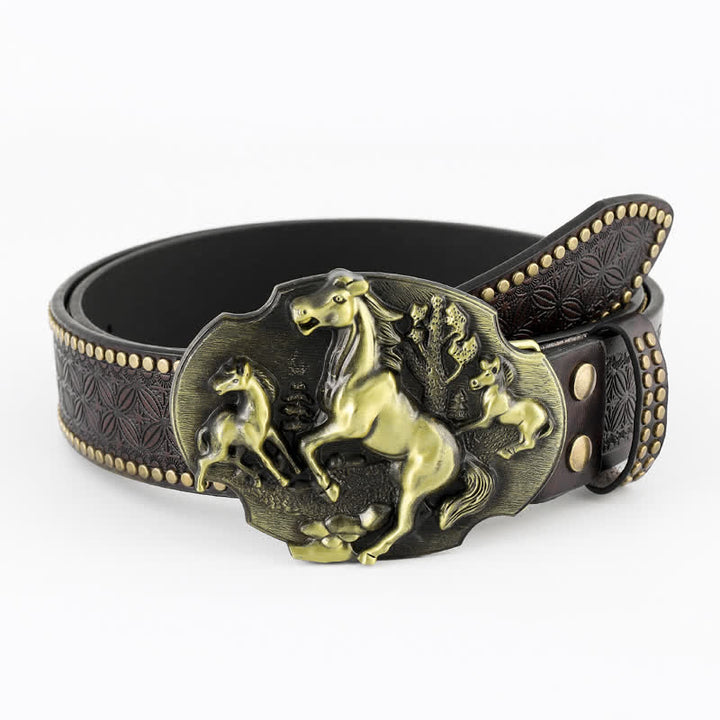 Herren-Ledergürtel mit geprägtem Motiv „A Herd Of Horses“