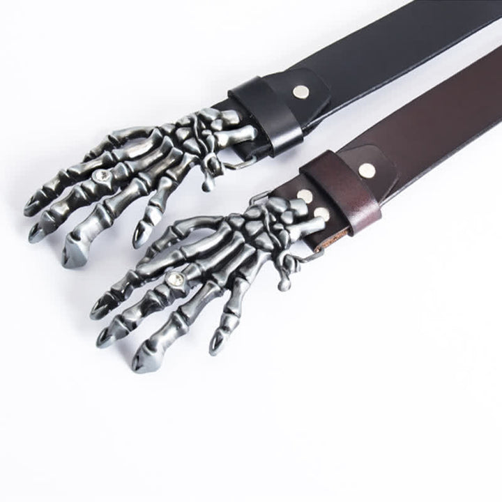 Herren Rock Punk Skelett Hand Ledergürtel
