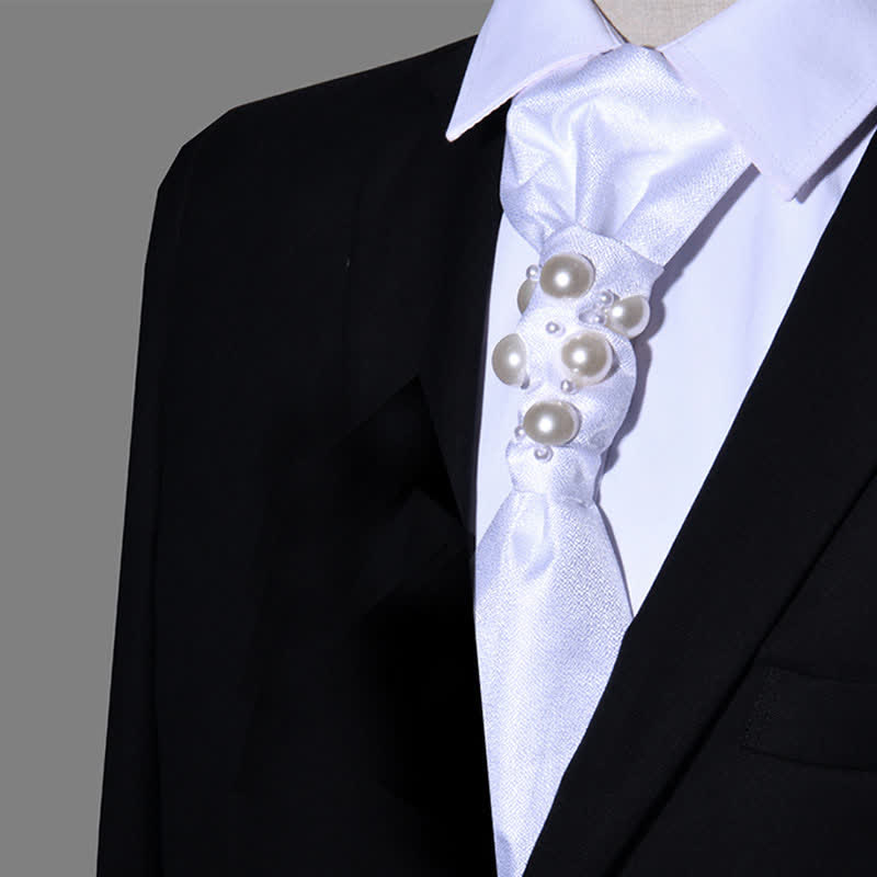 Vintage-Perlen-Hochzeitskrawatte für Herren - Weiß - image 7