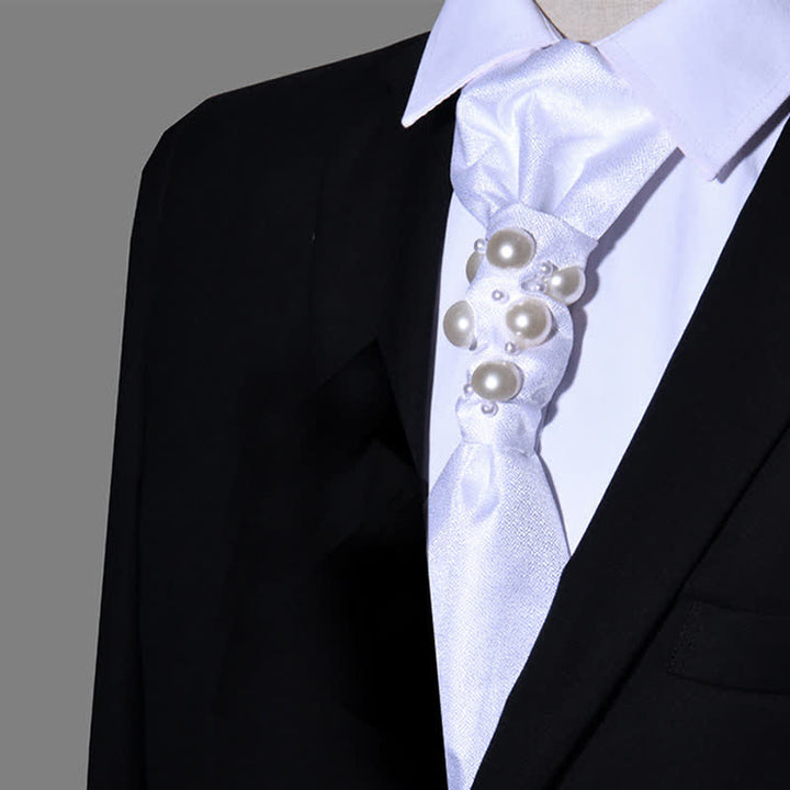Vintage-Perlen-Hochzeitskrawatte für Herren - Weiß - image 7