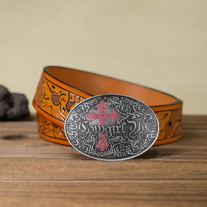 Damen DIY Cowgirl Rankennietenkreuzschnalle Ledergürtel