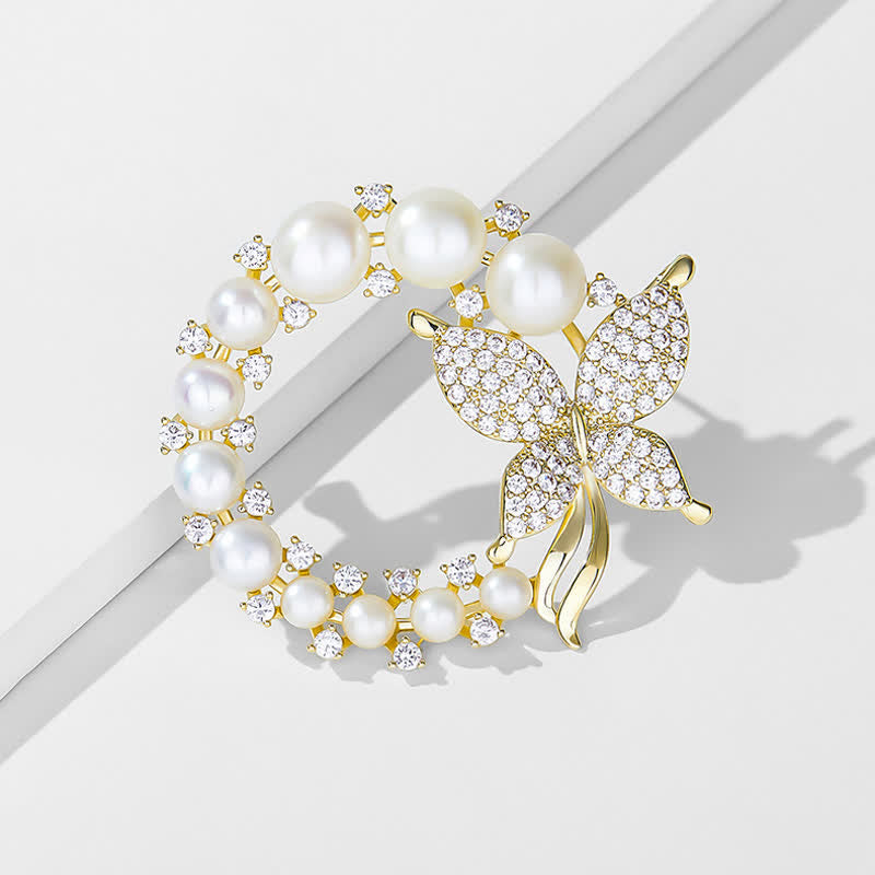 Frauen Goldene Schmetterling Perle Kranz Brosche