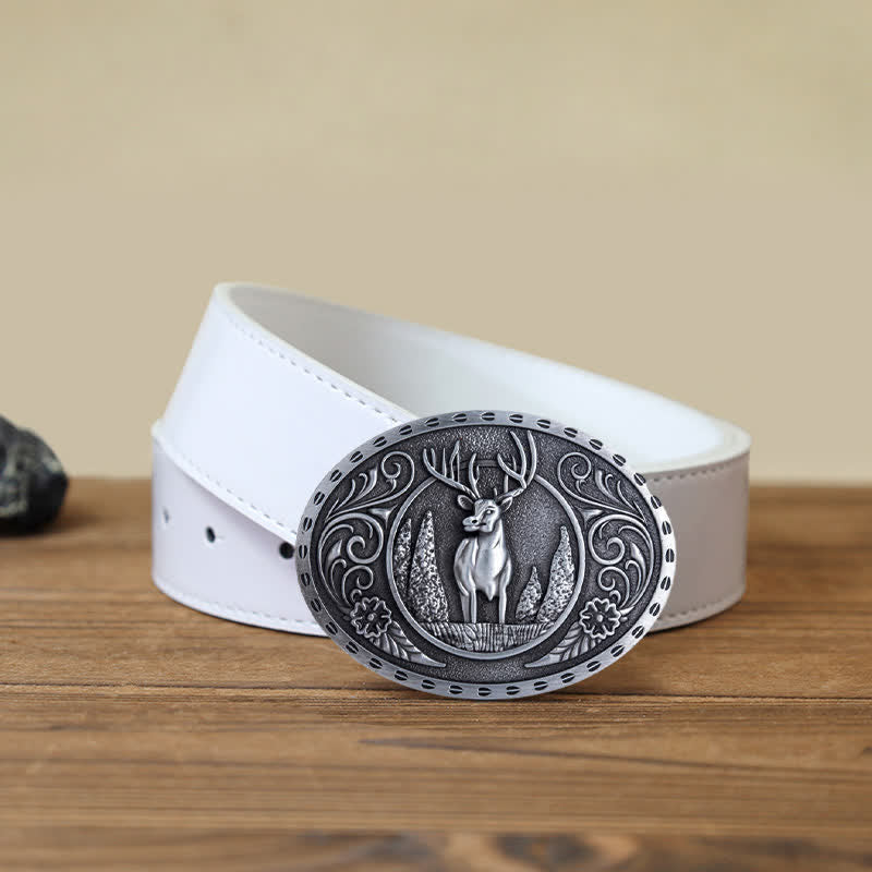 DIY Herren Gürtel mit ovaler Schnalle und Waldhirsch Motiv