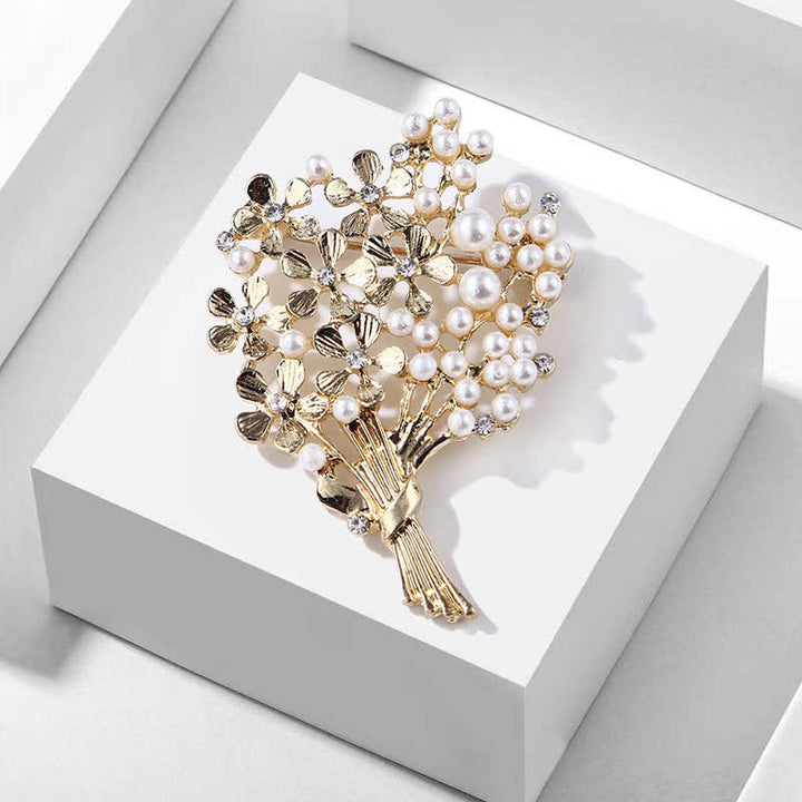 Frauen Perl Bouquet von goldenen Blumen Brosche