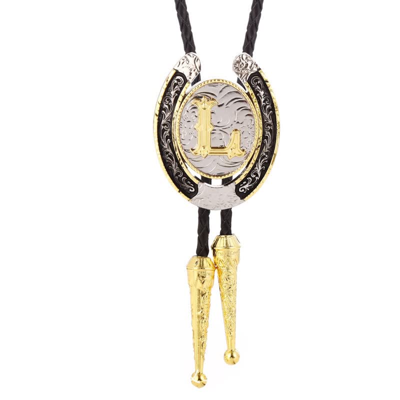 Moderne Western-Hufeisen Anfänglicher Buchstabe A bis Z Bolo Tie - Gold - L - image 15