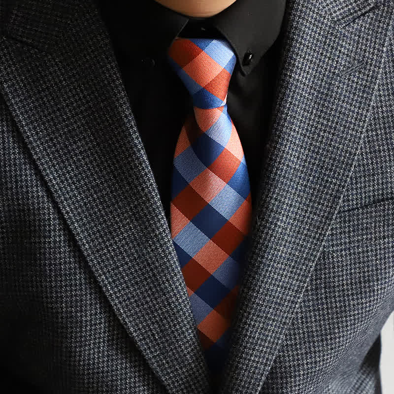 Herren Blend Color Reißverschluss Krawatte Kariert Krawatte - Orange - image 5