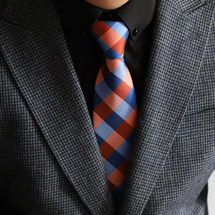 Herren Blend Color Reißverschluss Krawatte Kariert Krawatte - Orange - image 5