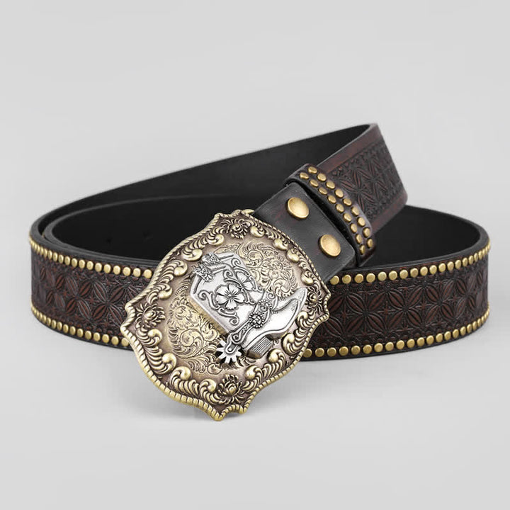 Herrencowboyschuhe mit Nietenverzierter Ledergürtel
