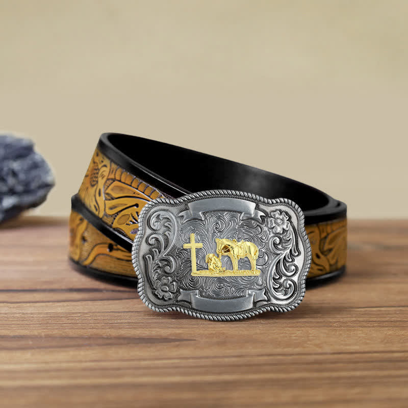 Herren DIY Ledergürtel mit goldener Tierschnalle