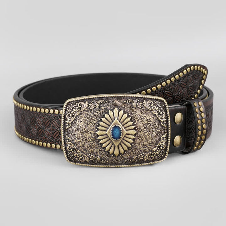 Retro-Ledergürtel mit Blumenprägung für Herren