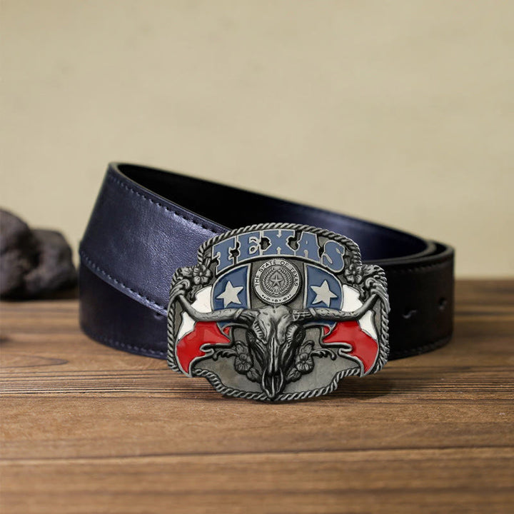 Herren DIY Texas-Flagge Langhorn-Stier Schnallenledergürtel