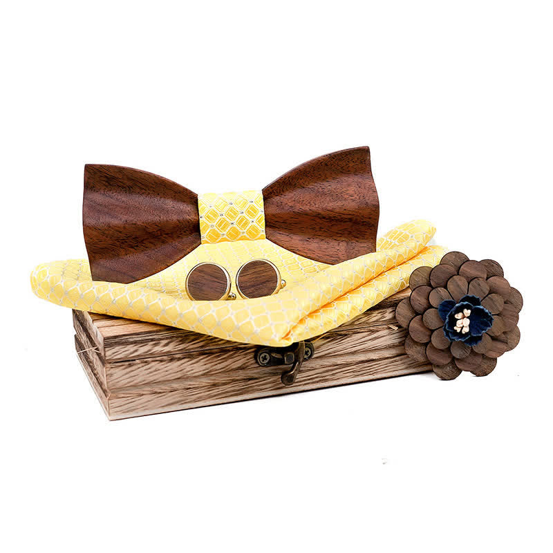 4er Set Herren Schwarz Walnuss Holz Fliege Set