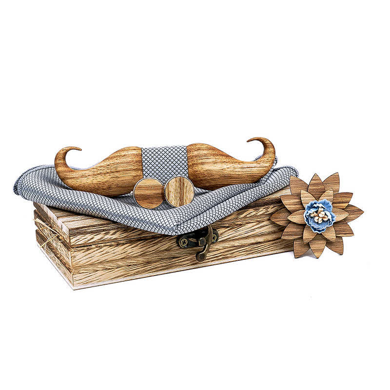 4er-Set Holzfliegen Burlywood Mustache für Herren