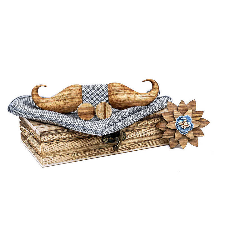 4er-Set Holzfliegen Burlywood Mustache für Herren