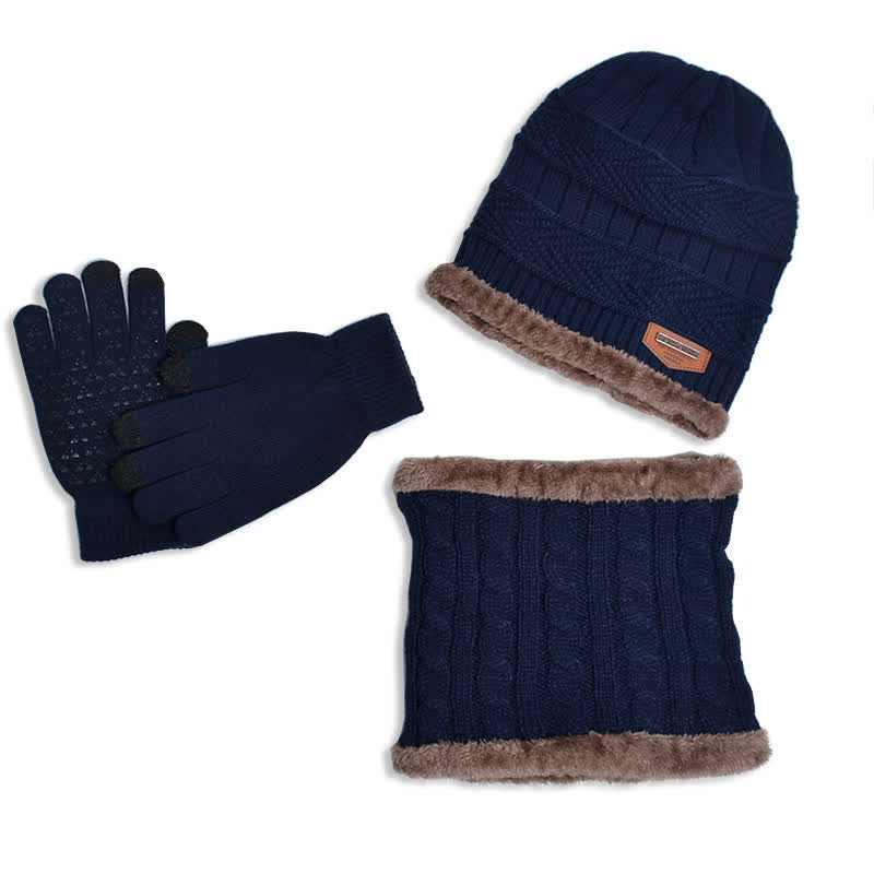 3-teiliges Set Erwachsene-Kinder Beanies gestrickte Mütze Schal Handschuhe