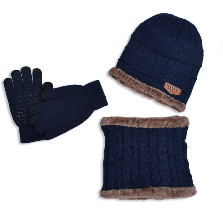 3-teiliges Set Erwachsene-Kinder Beanies gestrickte Mütze Schal Handschuhe