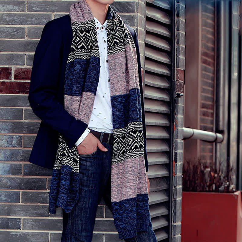 Herren Argyle Gestrickter Color Block Schal