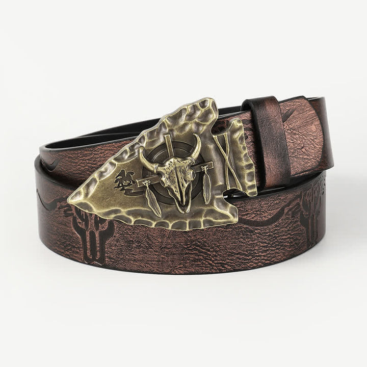 Herren-Ledergürtel im Vintage-Stil mit dreieckigem Relief und Stierkopf