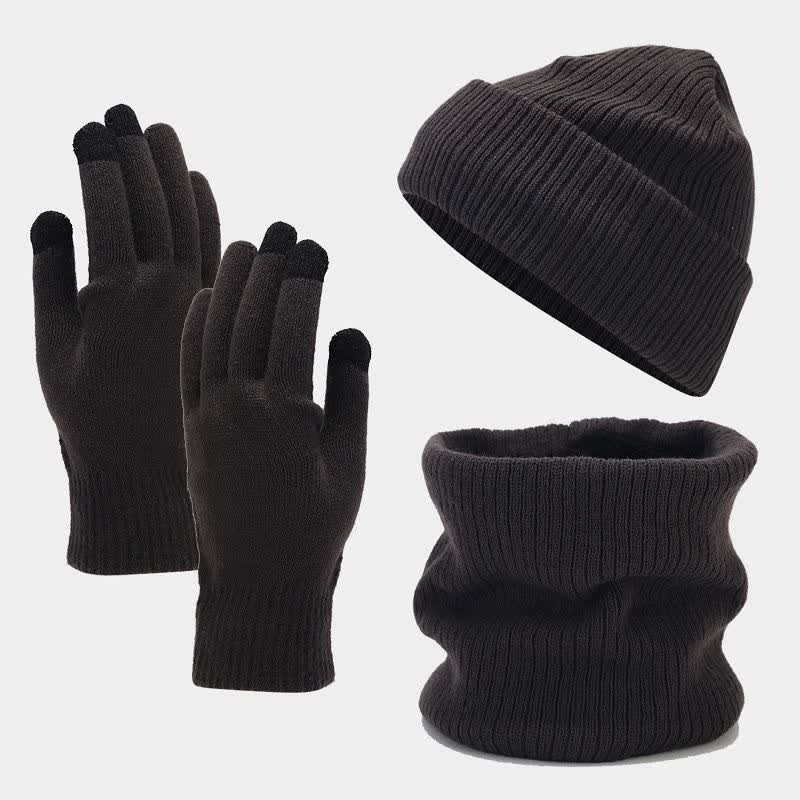 3-tlg. Unisex Solid Color Twill Mütze Schal Handschuhe Set