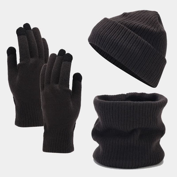 3-tlg. Unisex Solid Color Twill Mütze Schal Handschuhe Set