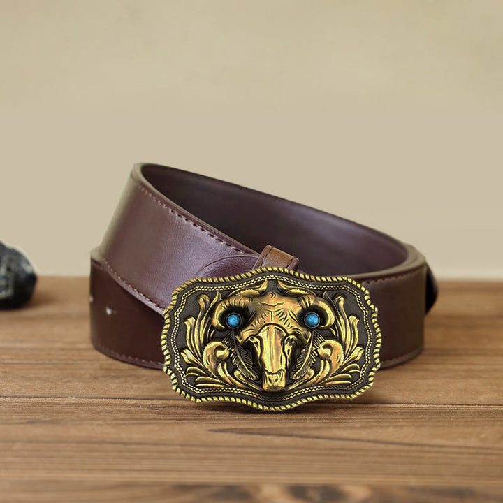 Men's DIY Goat Skull Turquoise Buckle Leder Gürtel