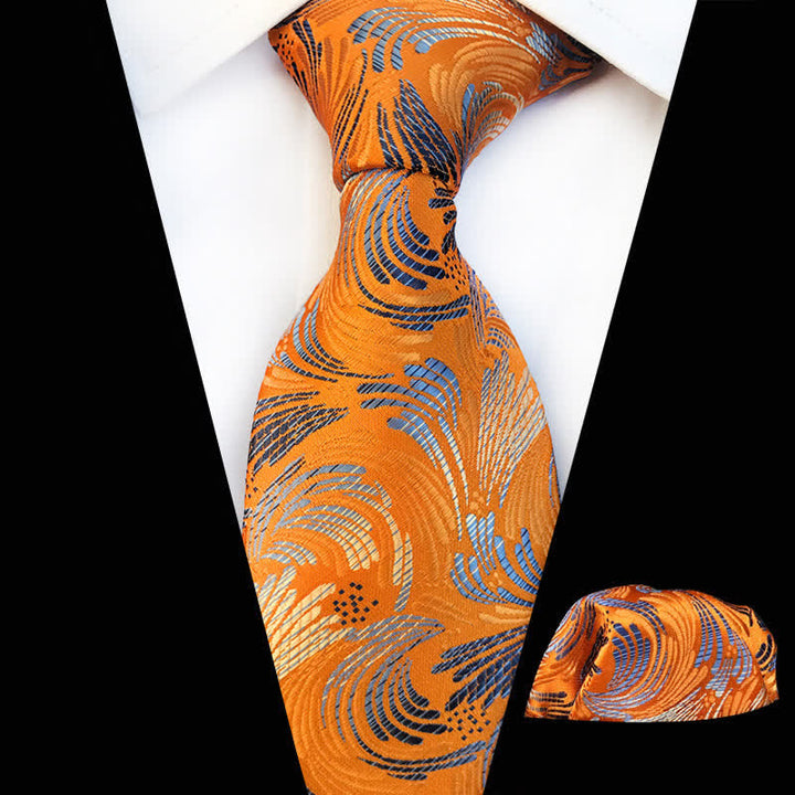 2Stk. Herren Krawatten-Set mit Blumenmuster und spritzenden Wellen - Orange & Gelb - image 1