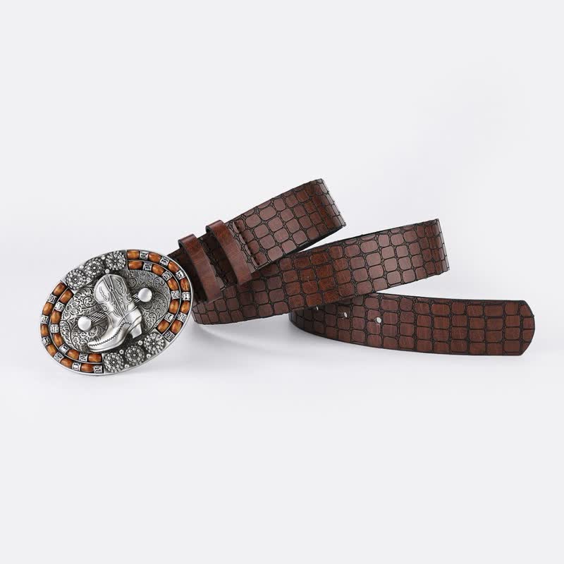 Herren Cowboy-Stiefel mit Holzperlen Leder Gürtel