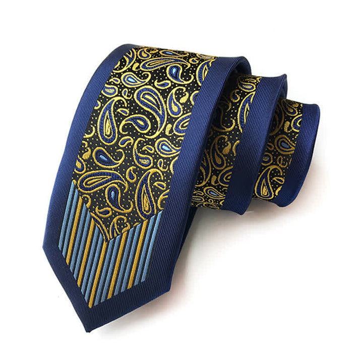 Kollision-Inspiriert Blumen Paisley Gestreifte Krawatte für Herren - Marineblau & Gelb - image 0