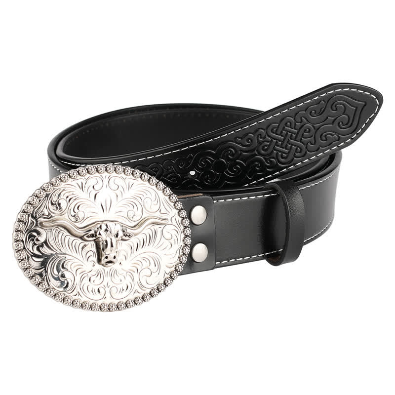 Herren-Jeans-Ledergürtel mit graviertem Feather Bull