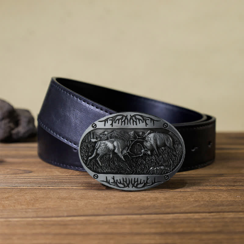 Herren DIY Wild Fighting Deer Schnalle Western Leder Gürtel
