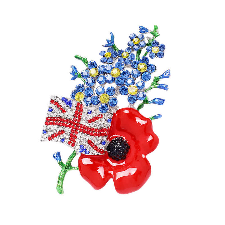 Unisex Brosche mit mehrfarbiger Union-Flagge und Mohnblume