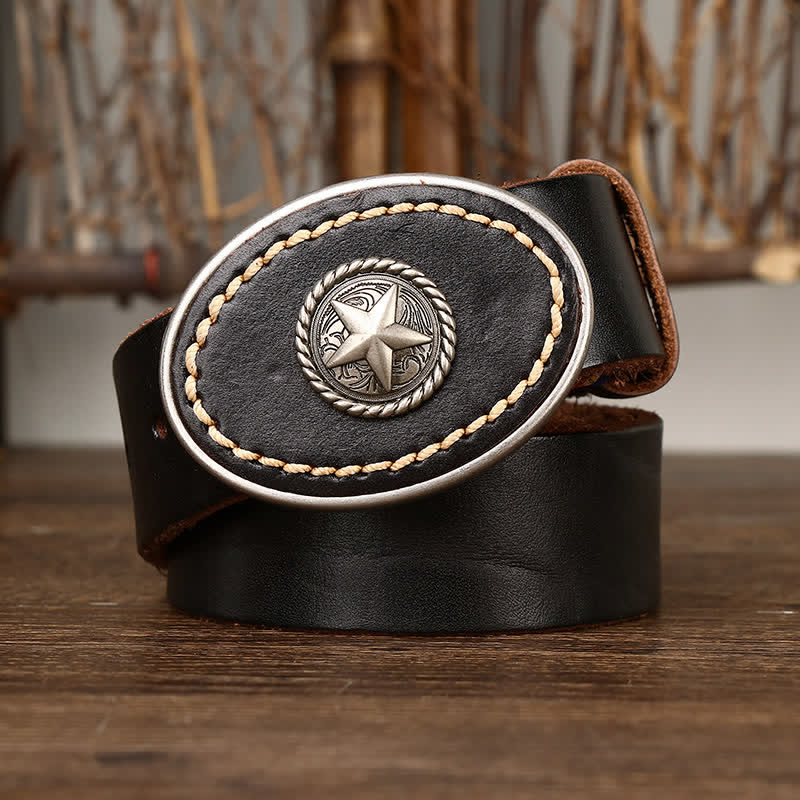 Dicker Wild-West-Pentagramm-Ledergürtel für Herren