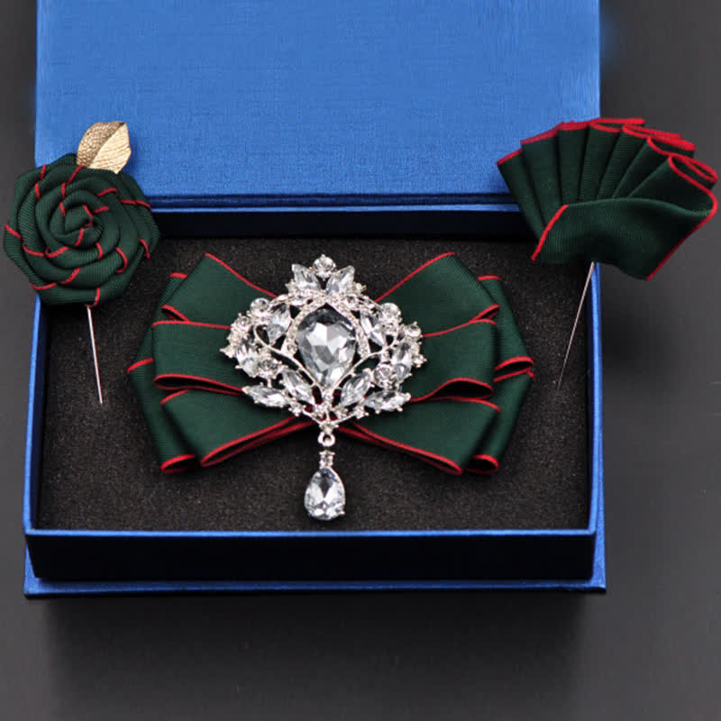 3er-Set gestreifte Anstecknadel mit Strass und Fliege