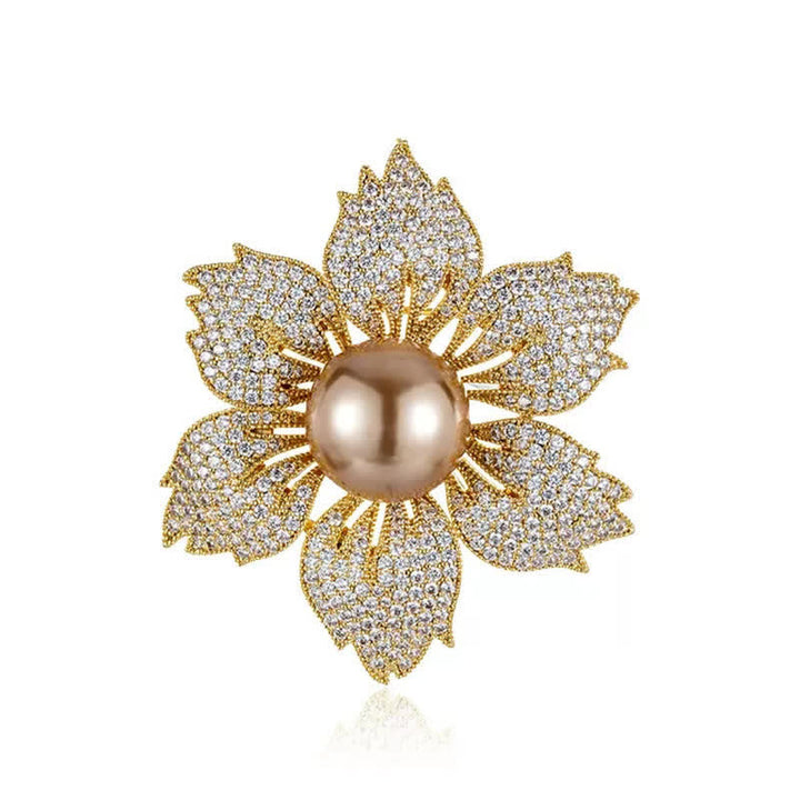 Luxuriöse Bauhinia-Brosche für Frauen mit heller Perle