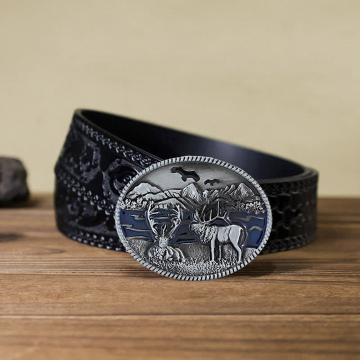 DIY-Ledergürtel mit Emaille-Wild Life-Hirschschnalle für Herren