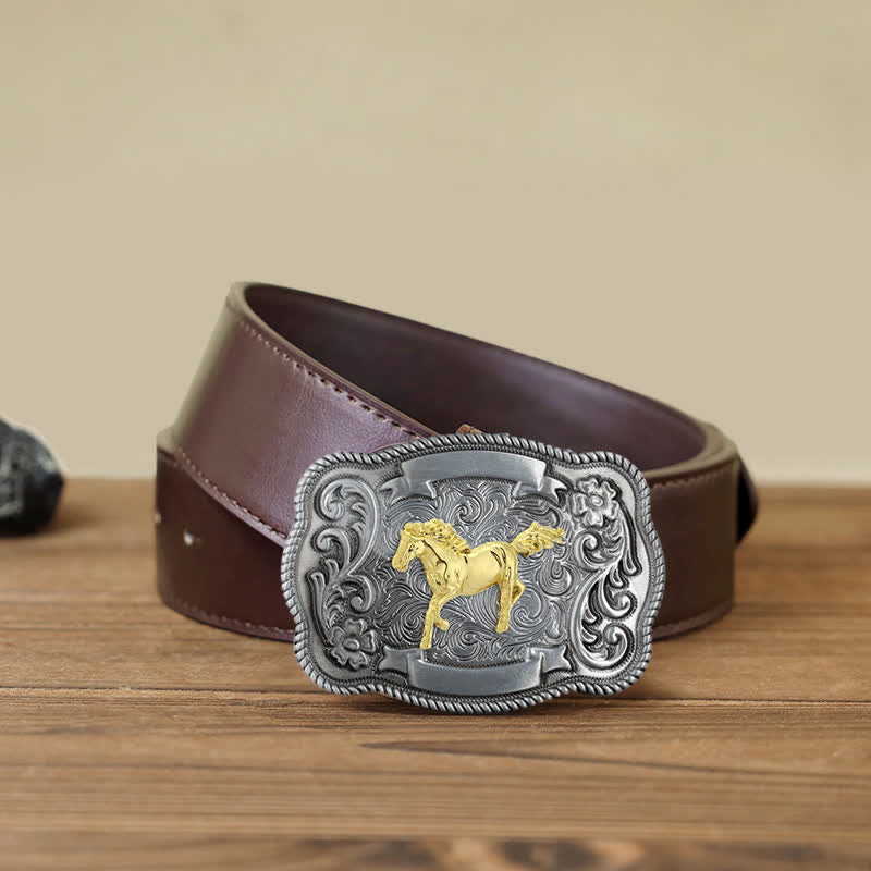 Herren DIY Ledergürtel mit goldener Tierschnalle - Pferd - Brauner PU-Gürtel (40) - image 5