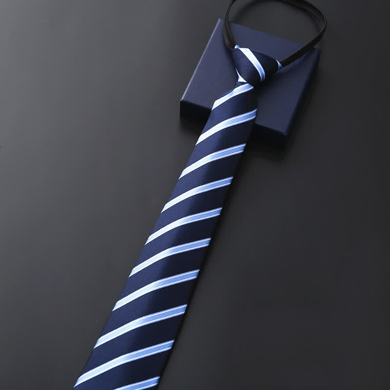Offizielle Reißverschlusskrawatte für Männer Hochzeitskrawatte - Marineblau & Himmelblau Gestreift - image 5