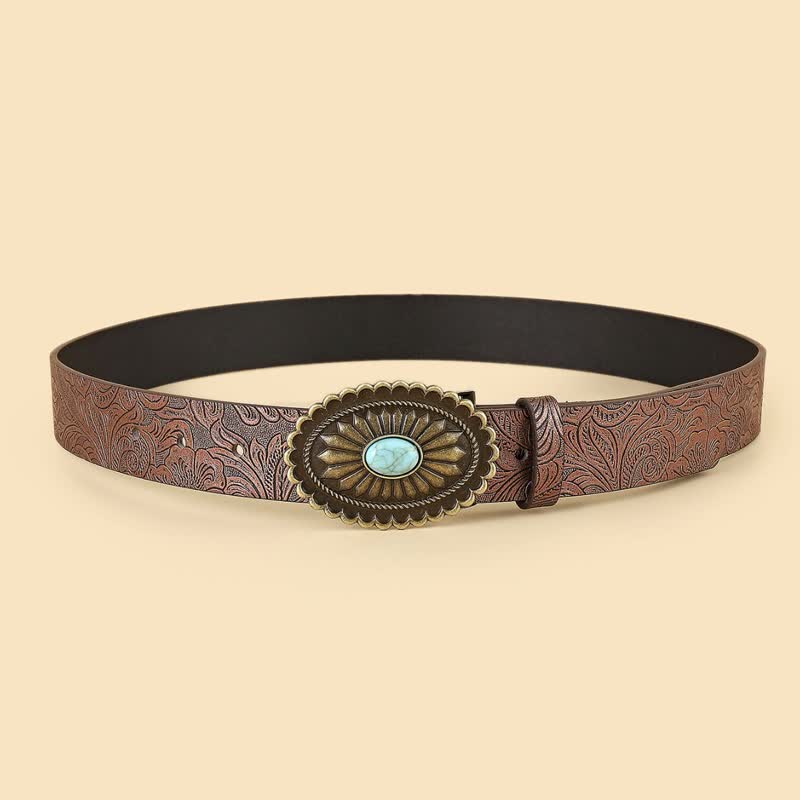 Damen-Ledergürtel im Bohemian-Stil im Vintage-Stil mit türkisfarbener Blume