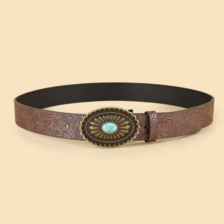Damen-Ledergürtel im Bohemian-Stil im Vintage-Stil mit türkisfarbener Blume
